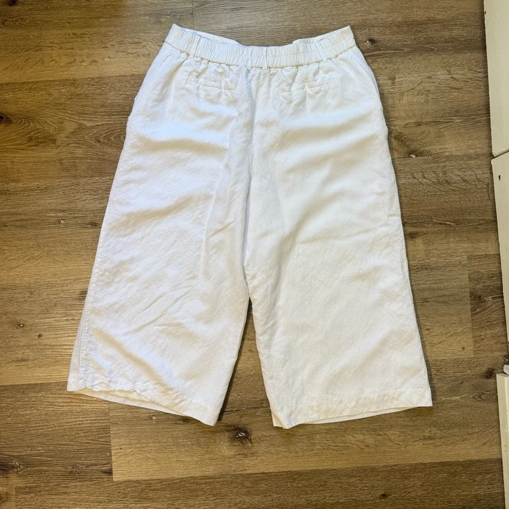 Womens Linen Wide Leg Pants XL White Minimalist Cropped‎ Breathable Coastal - Picture 5 of 13